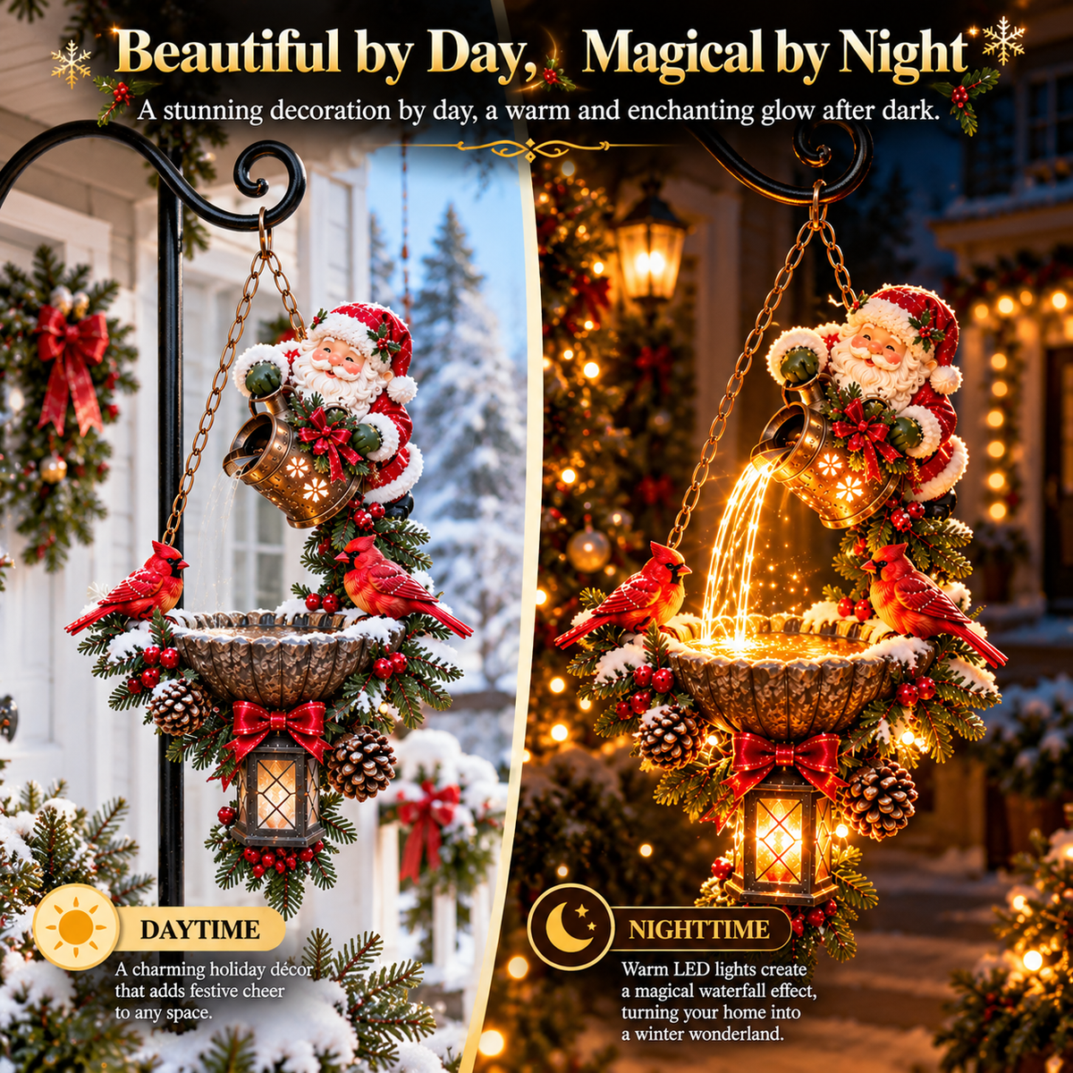 🎄 Santa’s Magical Light Pour – Solar Christmas Garden Hanging Light