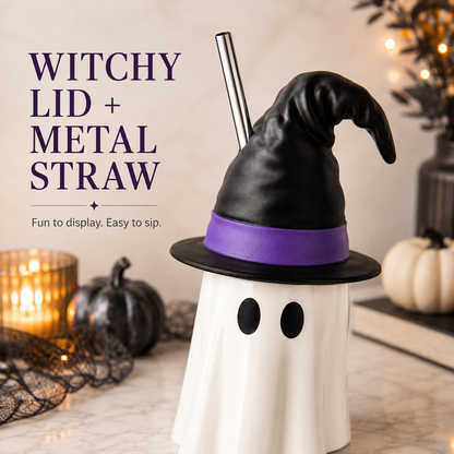 👻Halloween Ghost Witch Hat Tumbler Straw Cup