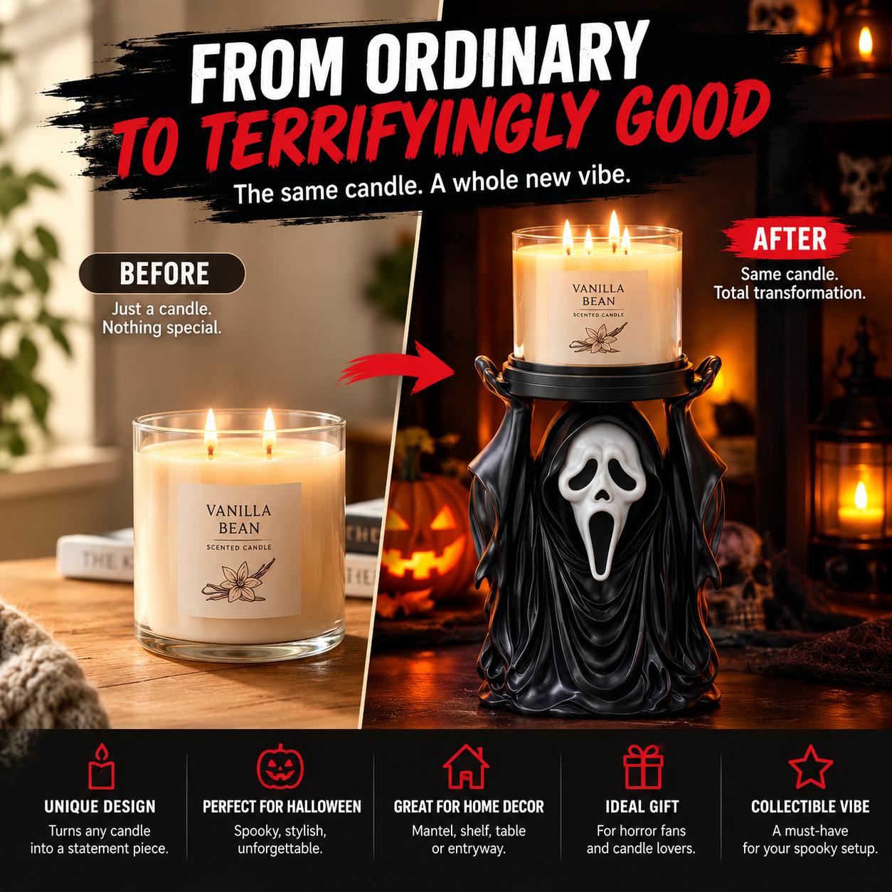 🖤Halloween Ghost Candle Holder – Unique Horror Gift for Candle Lovers & Spooky Decor Fans