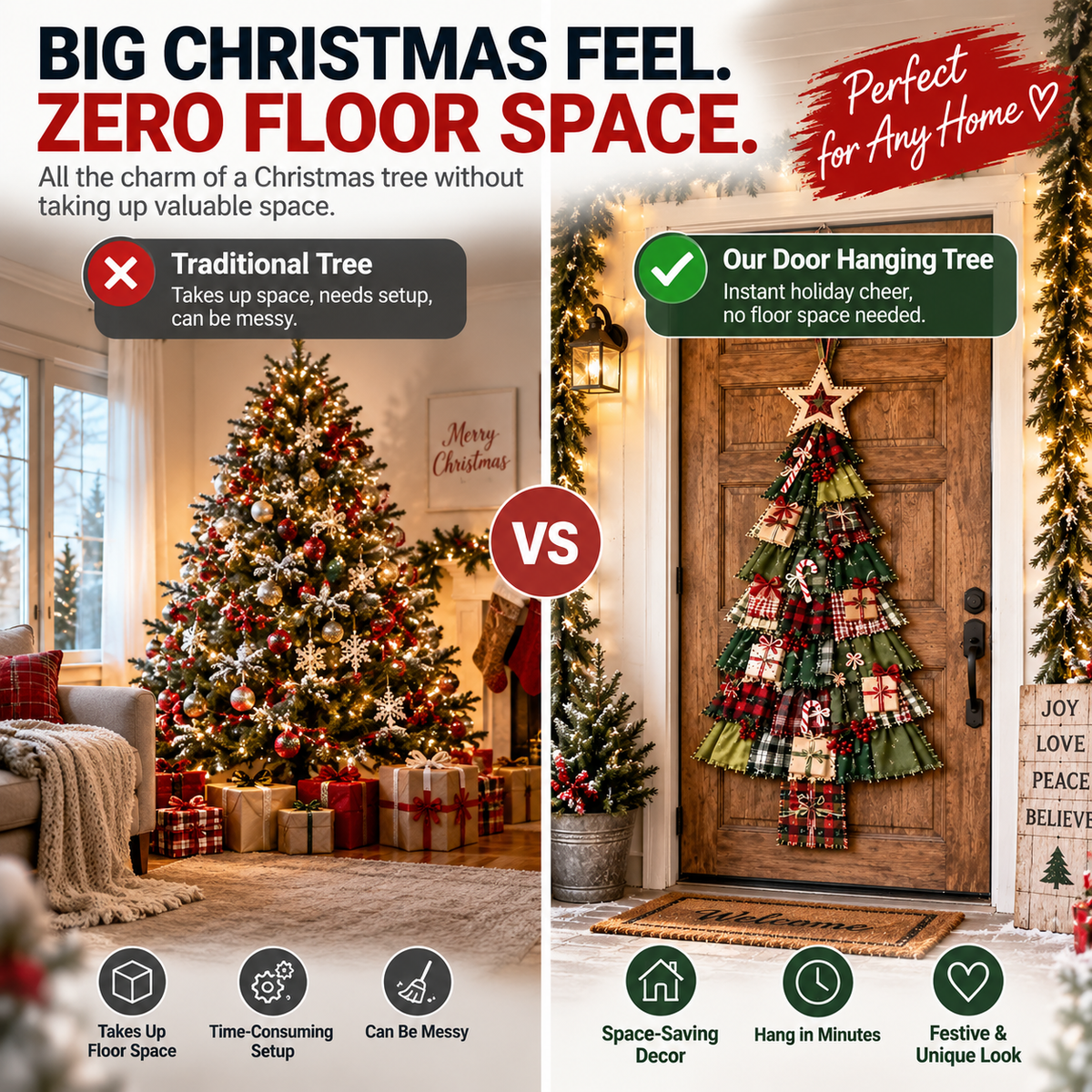 🚪 CHRISTMAS DOOR FAVORITE | Layered Fabric Tree Hanging – Space-Saving Holiday Decor for Front Doors & Entryways