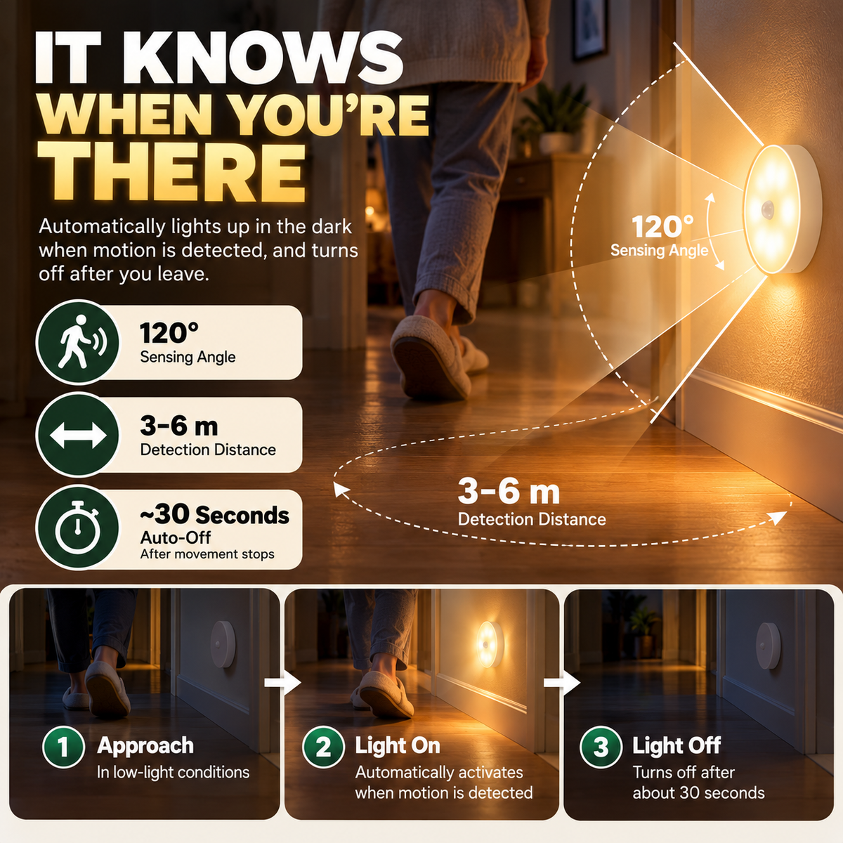 🧲 Magnetic Motion Sensor Night Light 2-Pack – USB Rechargeable Closet & Hallway Lights