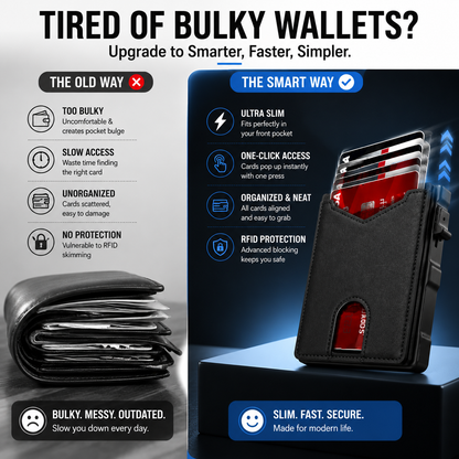 🔐 RFID Blocking Minimalist Pop-Up Wallet | One-Second Card Eject Design & Ultra Slim Pocket Wallet
