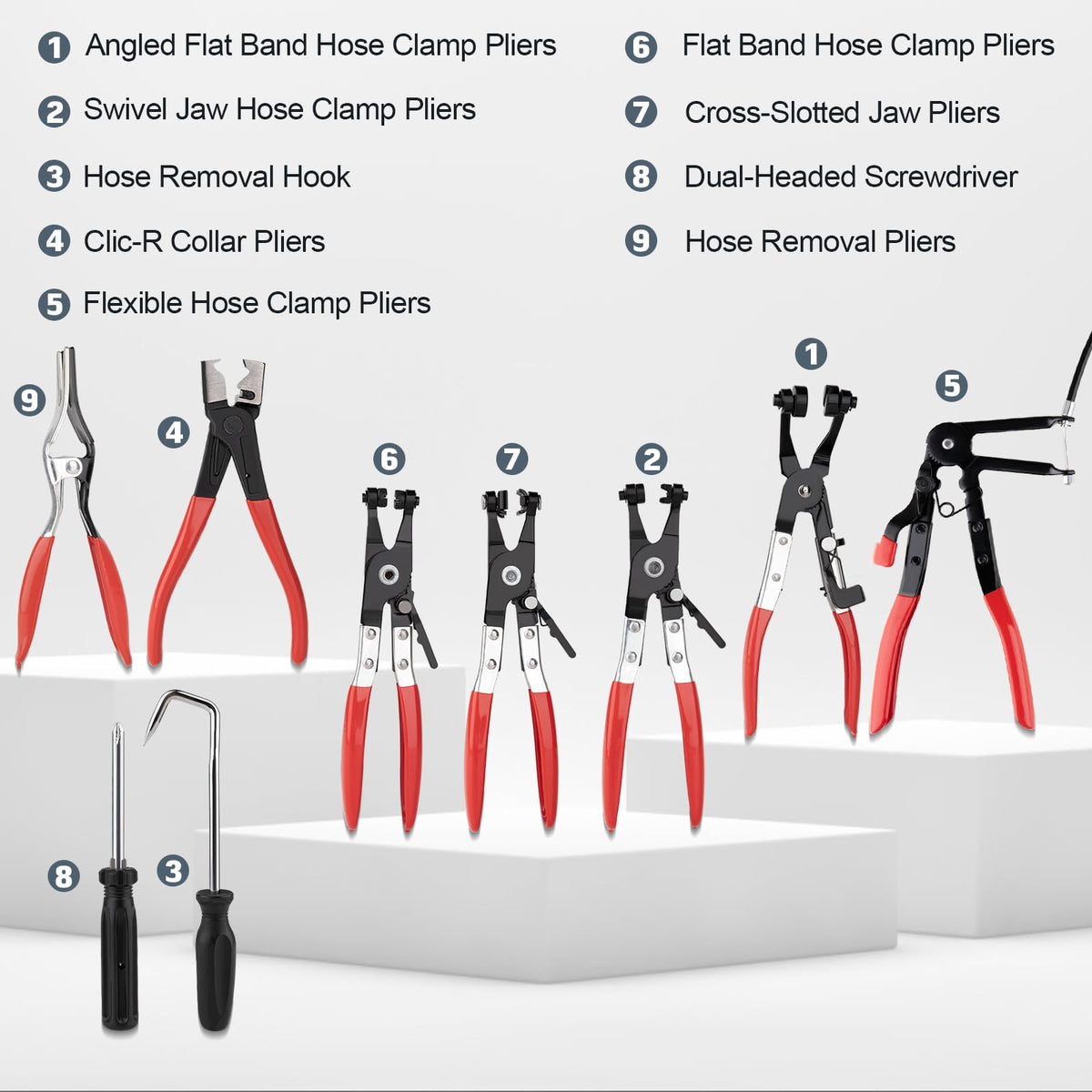 🔧 9-Piece Hose Clamp Pliers Kit – Reach Tight Spaces With Ease