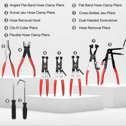 🔧 9-Piece Hose Clamp Pliers Kit – Reach Tight Spaces With Ease