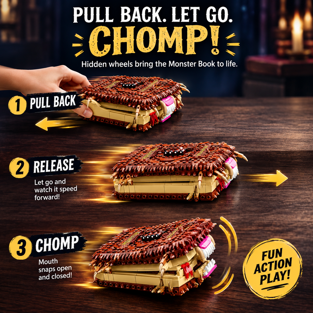 🧱 SPECIAL OFFER | 518-Piece Monster Book Building Set – Creative Challenge with Pull-Back Action