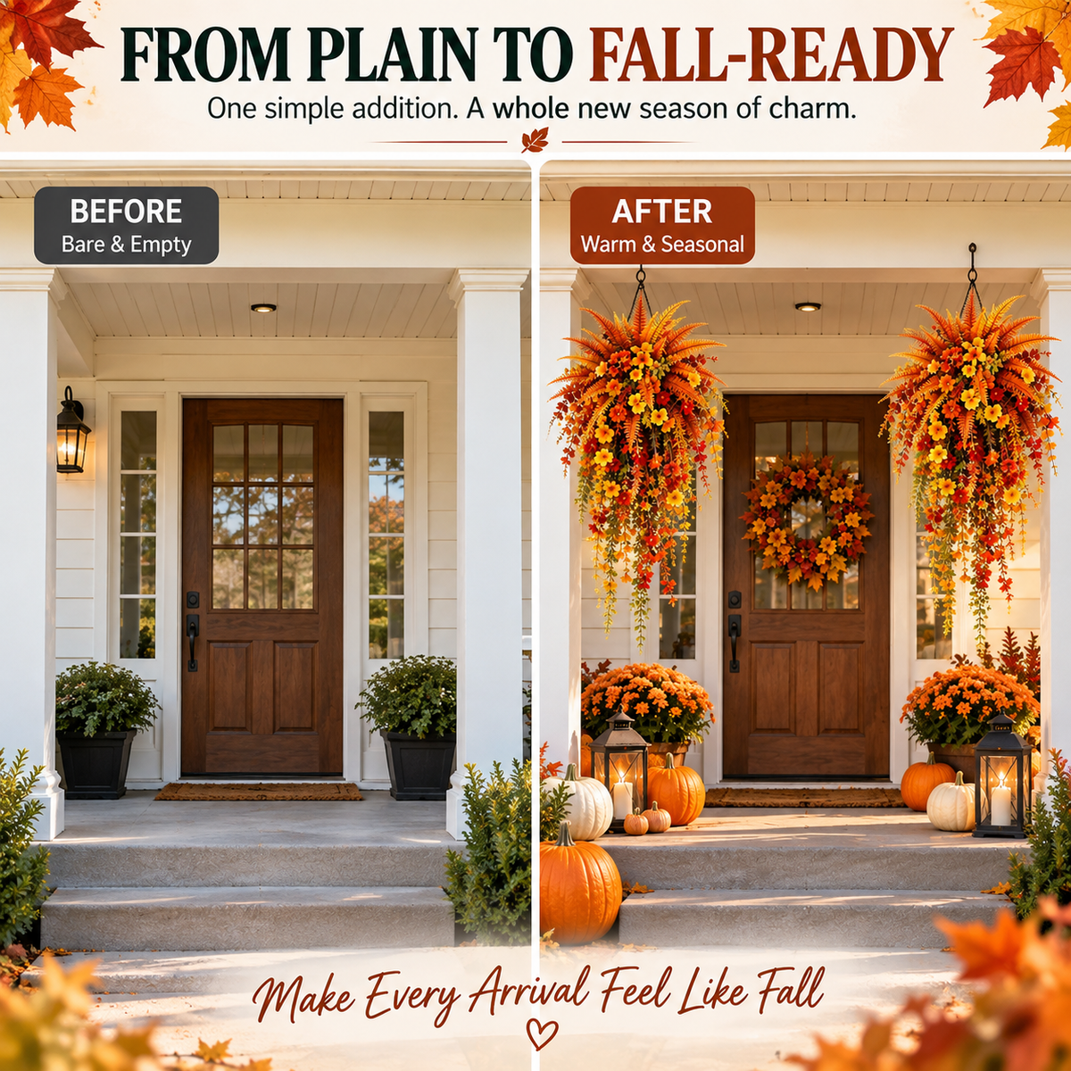 🏡 FALL PORCH FAVORITE | Cascading Artificial Fern Swag – Autumn Hanging Decor for Entryways, Columns & Gates、