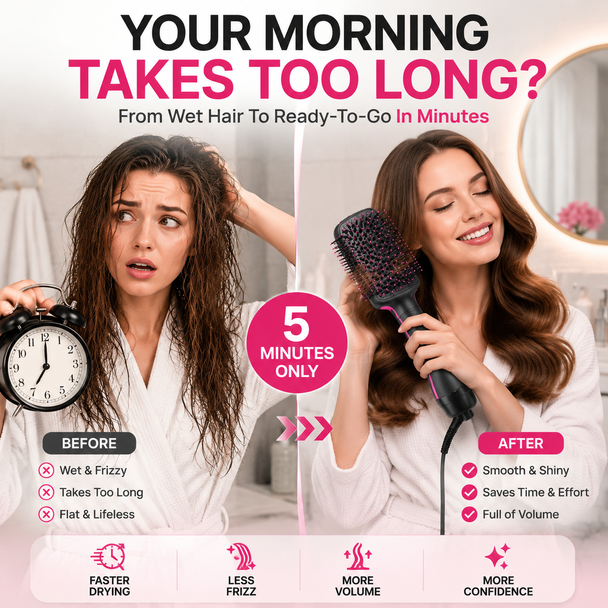 2-in-1 Hot Air Hair Styler Brush – Salon Blowout Volume & Frizz Control Tool
