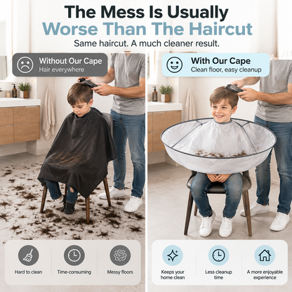 ⭕ Foldable Haircut Catcher Cape – Catch the Hair, Skip the Cleanup