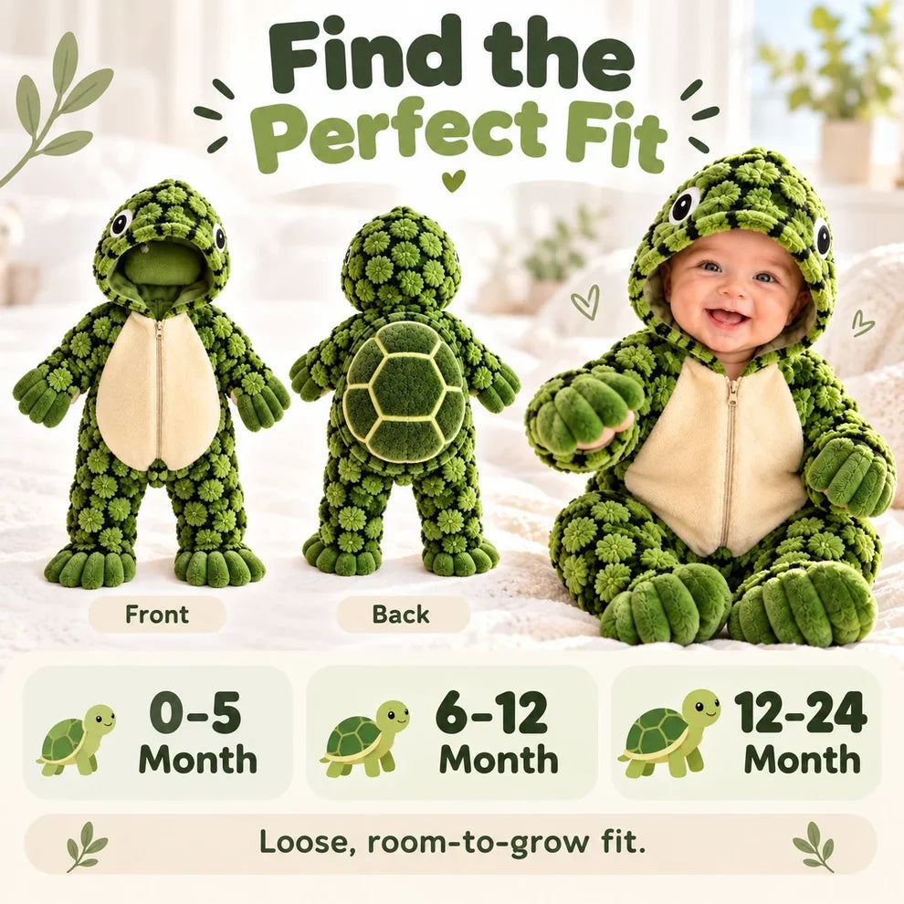 🐢 Little Turtle Baby Onesie – Adorable 3D Shell Hooded Outfit