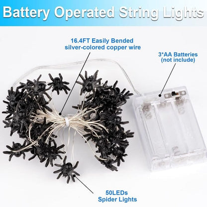 🕷️Halloween Spider Web Light Set with 2 Mini Spider String Lights