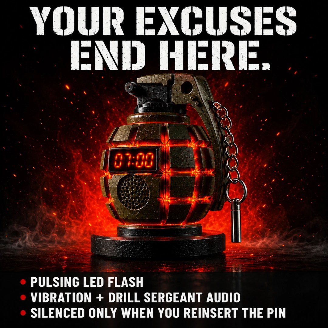 💣 Tactical Grenade Alarm Clock | Loud Interactive Alarm for Heavy Sleepers