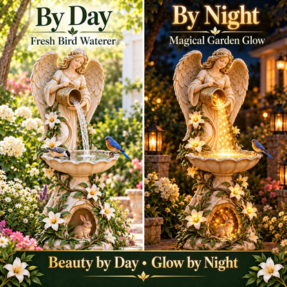 🪽 Solar Angel Bird Bath with Cascading Lights – Outdoor Garden Decoration