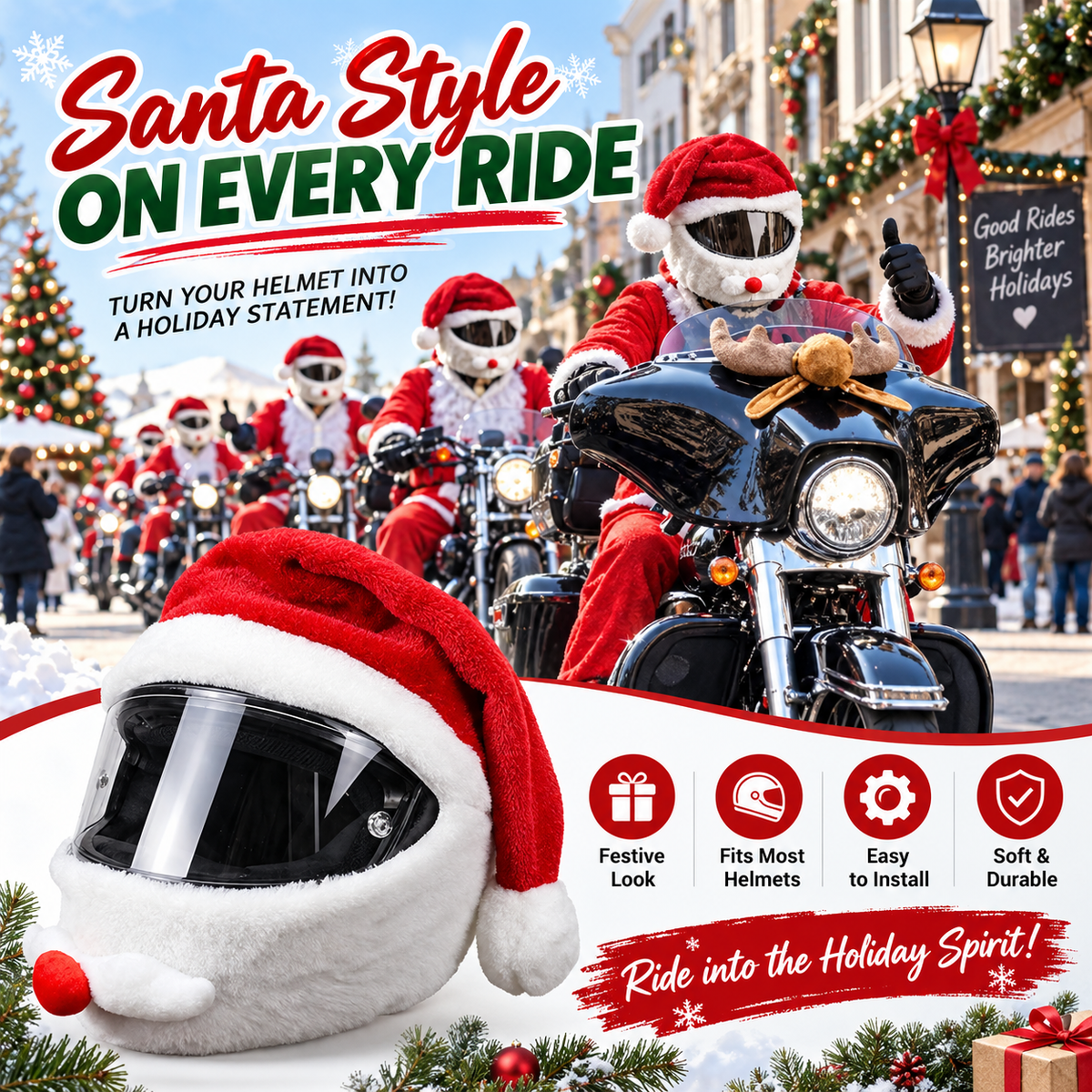 🎅🎃 Festive Plush Motorcycle Helmet Cover – Santa & Pumpkin