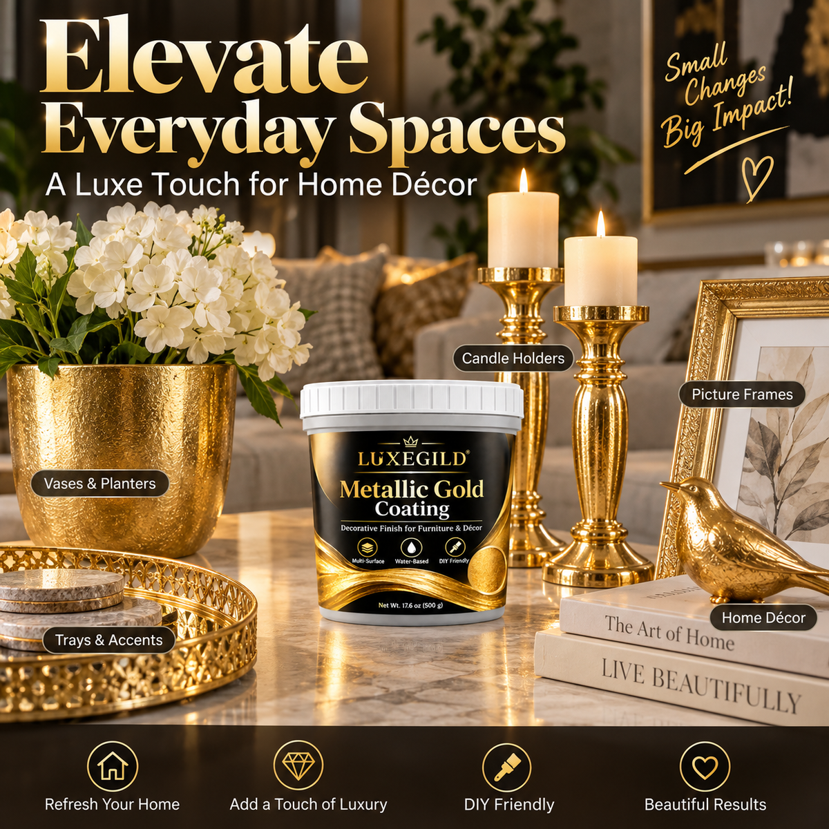 Luxury metallic gold home decor inspiration