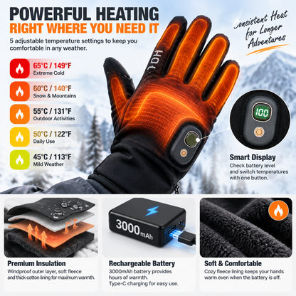🔥2026 HOT SALE | Rechargeable Heated Gloves – Touchscreen Winter Gloves with Adjustable Heat for Skiing, Hiking & Outdoor Use