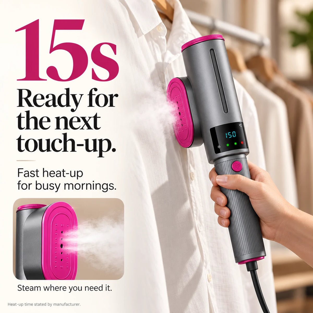 🔥 Portable Steam Iron for Clothes – 15s Fast Heat-Up, Powerful Wrinkle Remover & Travel Garment Steamer