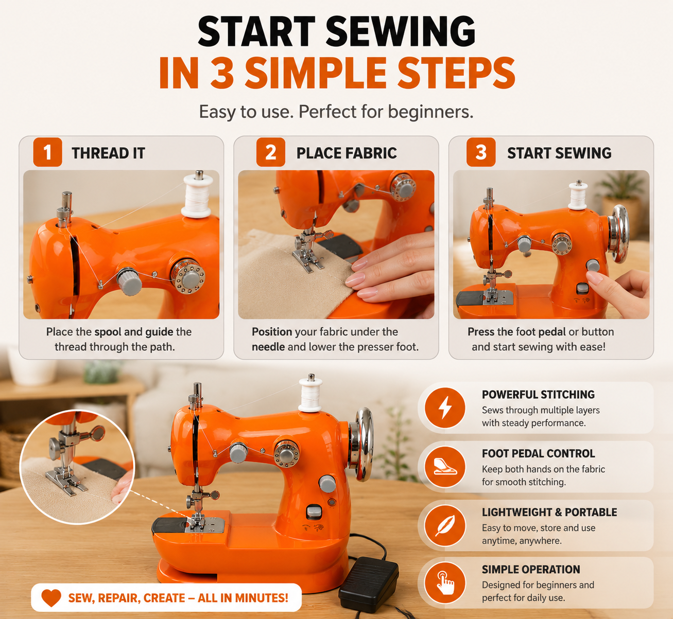 🏠 HOME DIY SALE | Mini Electric Sewing Machine – Compact Sewing Helper for Repairs, Crafts & Creative Projects