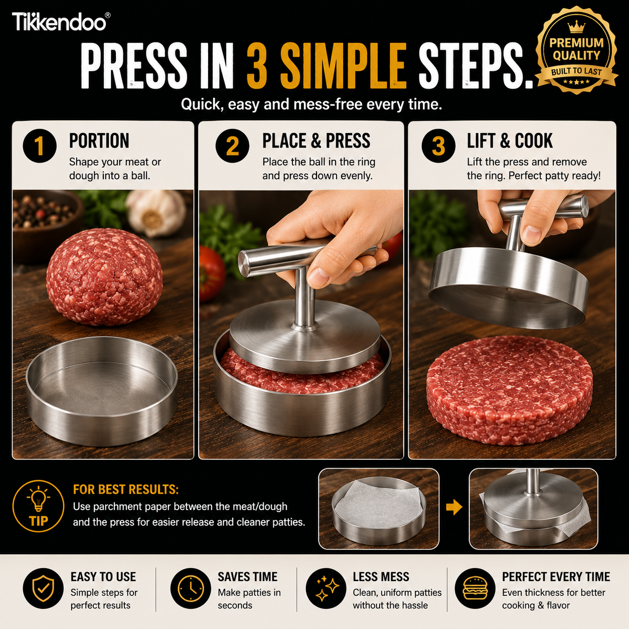 BBQ FAVORITE | Manual Burger Patty Press – Uniform Round Patties for Grilling, Meal Prep & Home Cooking
