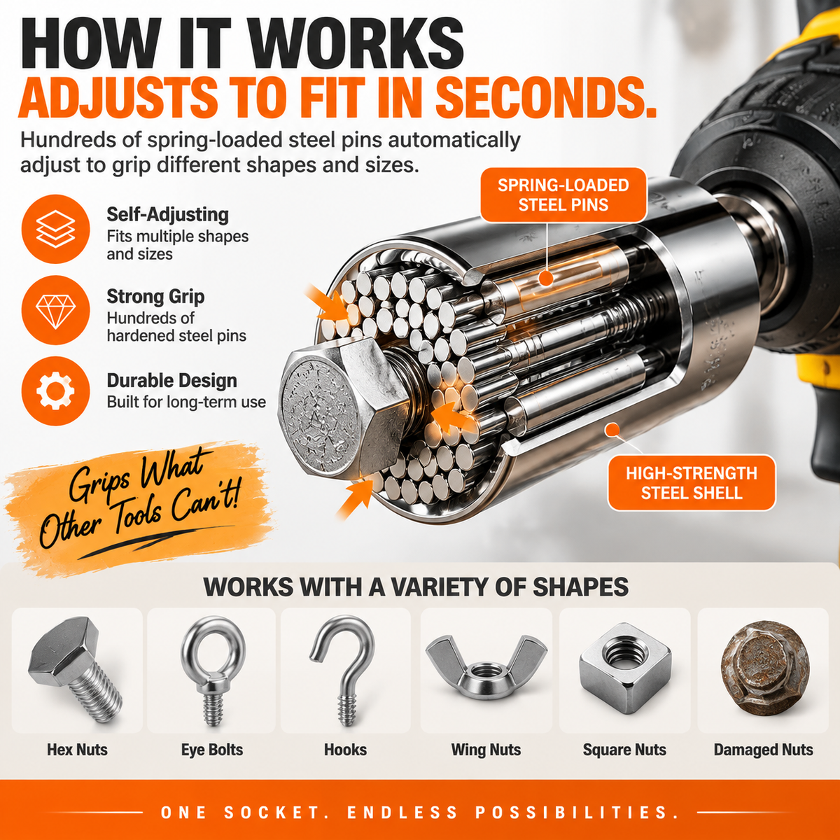 ⚙️ SELF-ADJUSTING SOCKET | Universal Multi-Size Adapter for Nuts, Bolts, Hooks & Everyday Fasteners