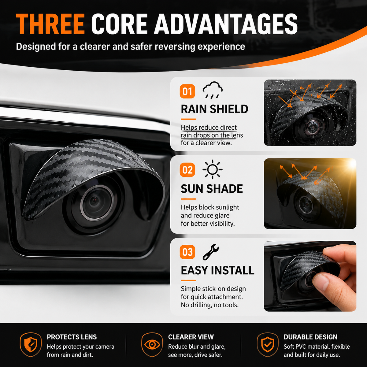 🚗 Car Backup Camera Rain Shield – Waterproof Rear View Camera Visor Cover, Anti-Rain & Sun Shade Protector (4PCS)