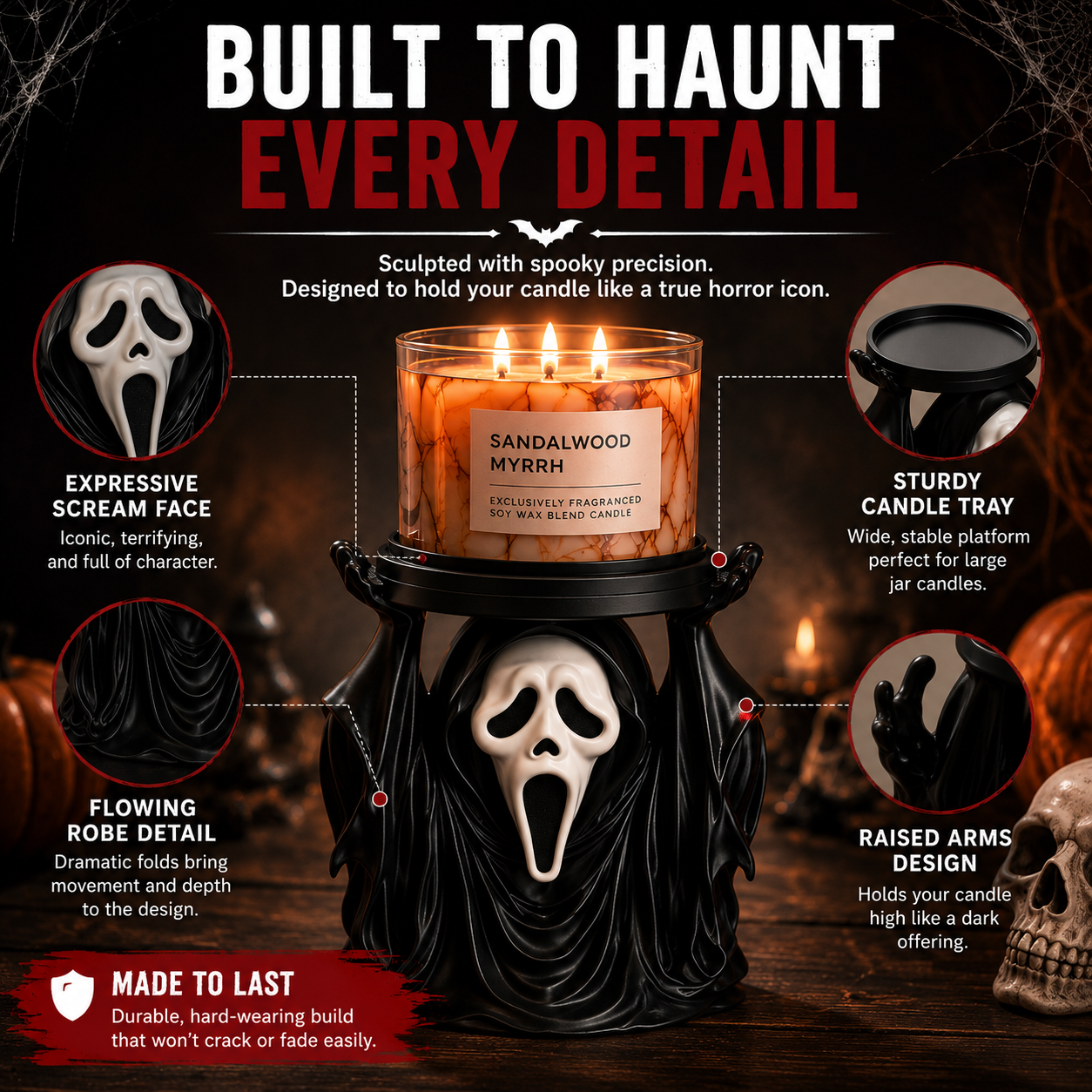 🖤Halloween Ghost Candle Holder – Unique Horror Gift for Candle Lovers & Spooky Decor Fans