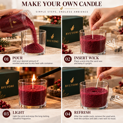 Burgundy Woods Scented Sand Wax 100g+50 candle wicks