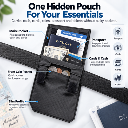 🔒 DISCREET TRAVEL ESSENTIAL | Hidden Belt Pouch – Under-Clothing Passport, Cash & Card Organizer