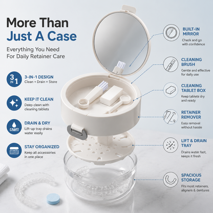 3-in-1 Travel Retainer Cleaner Case with Mirror & Drain Tray