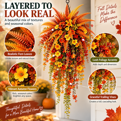 🏡 FALL PORCH FAVORITE | Cascading Artificial Fern Swag – Autumn Hanging Decor for Entryways, Columns & Gates、