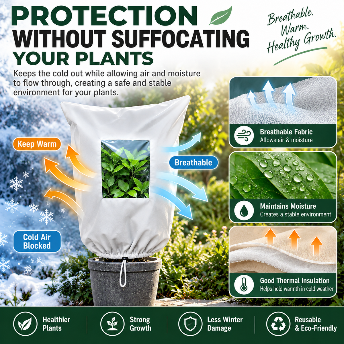 🌿 WINTER GARDEN ESSENTIAL | Plant Frost Protection Cover – Breathable Reusable Cover for Shrubs, Pots & Young Trees！！！
