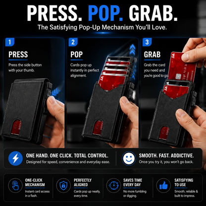 🔐 RFID Blocking Minimalist Pop-Up Wallet | One-Second Card Eject Design & Ultra Slim Pocket Wallet