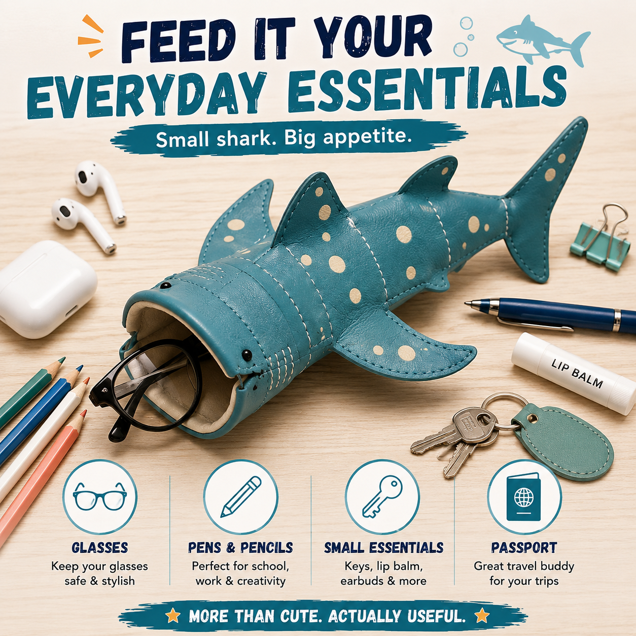 🌊 OCEAN LOVER FAVORITE | 3D Whale Shark Storage Pouch – Cute Desk Organizer, Pencil Case & Eyewear Holder