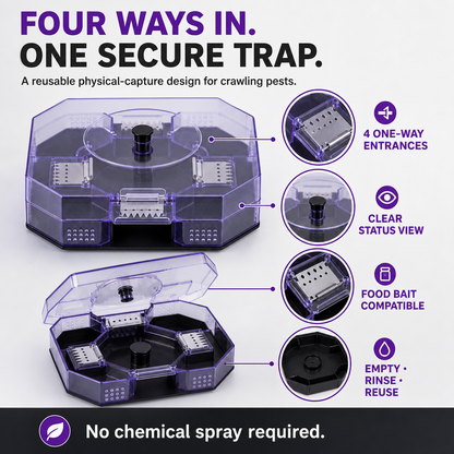 🪳 Reusable No-Spray Roach Trap – 4 One-Way Entrances