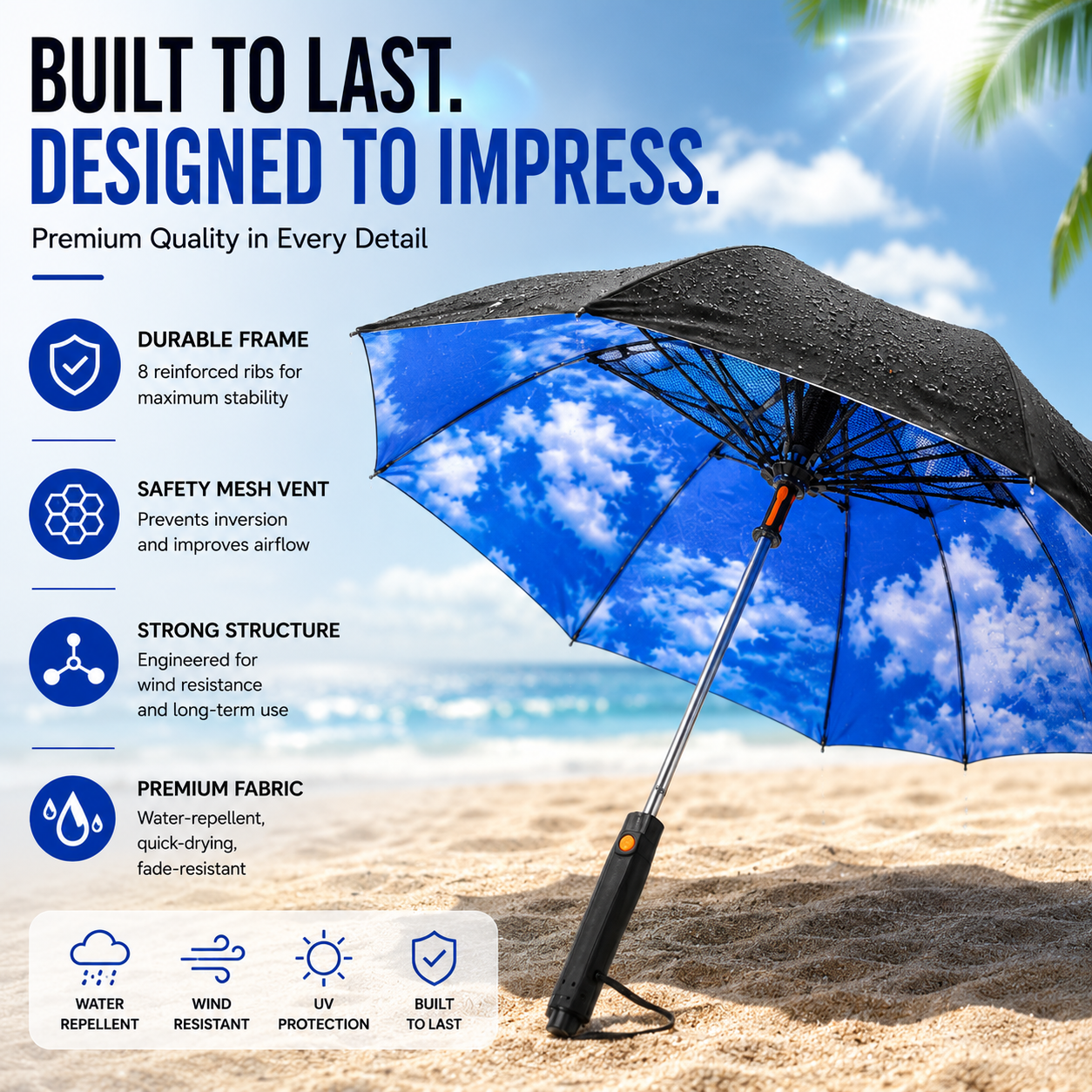 Cooling Mist Fan Umbrella | Built-In Fan, Mist Spray & UPF 50+ Protection