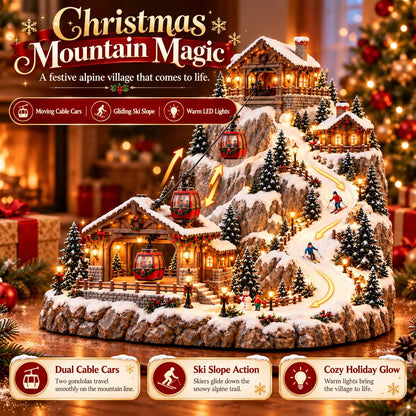 Animated Christmas Mountain Cable Car & Ski Village Scene ✨✨