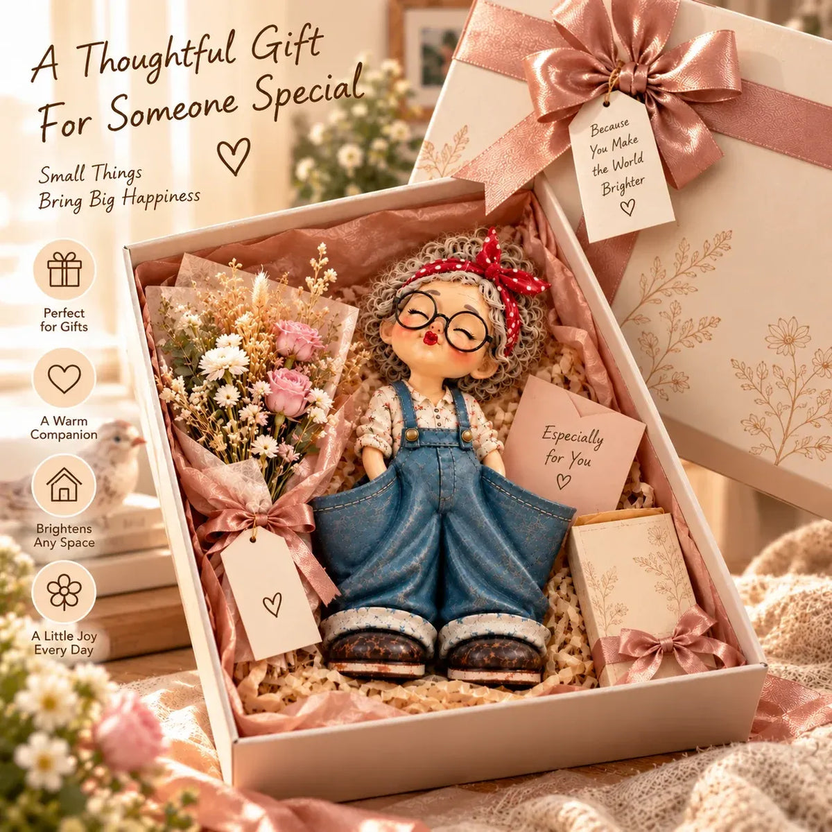 🎀💕 Vintage Girl Double-Pocket Organizer – Cute Denim-Style Figurine & Home Décor ✨
