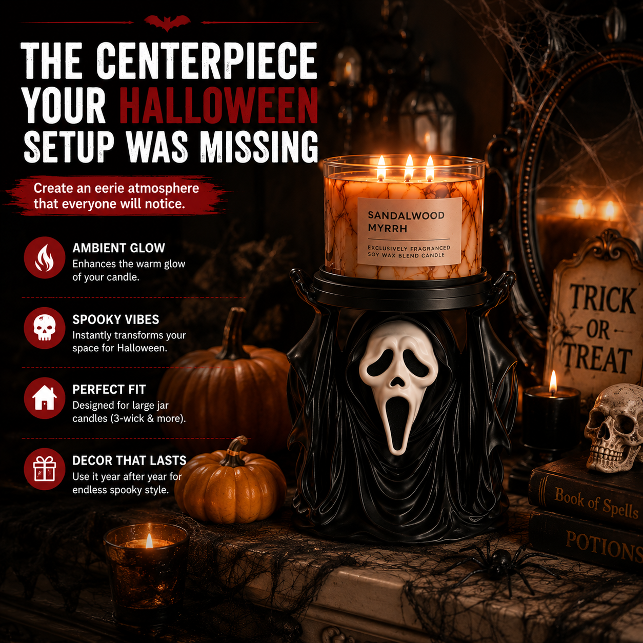 🖤Halloween Ghost Candle Holder – Unique Horror Gift for Candle Lovers & Spooky Decor Fans