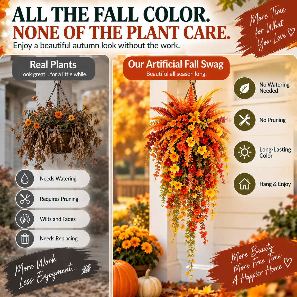 🏡 FALL PORCH FAVORITE | Cascading Artificial Fern Swag – Autumn Hanging Decor for Entryways, Columns & Gates、