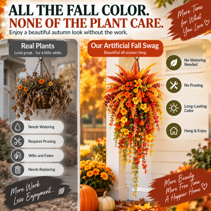 🏡 FALL PORCH FAVORITE | Cascading Artificial Fern Swag – Autumn Hanging Decor for Entryways, Columns & Gates、