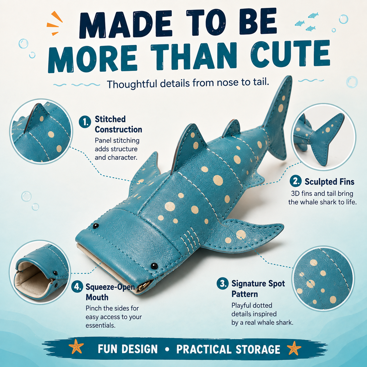 🌊 OCEAN LOVER FAVORITE | 3D Whale Shark Storage Pouch – Cute Desk Organizer, Pencil Case & Eyewear Holder