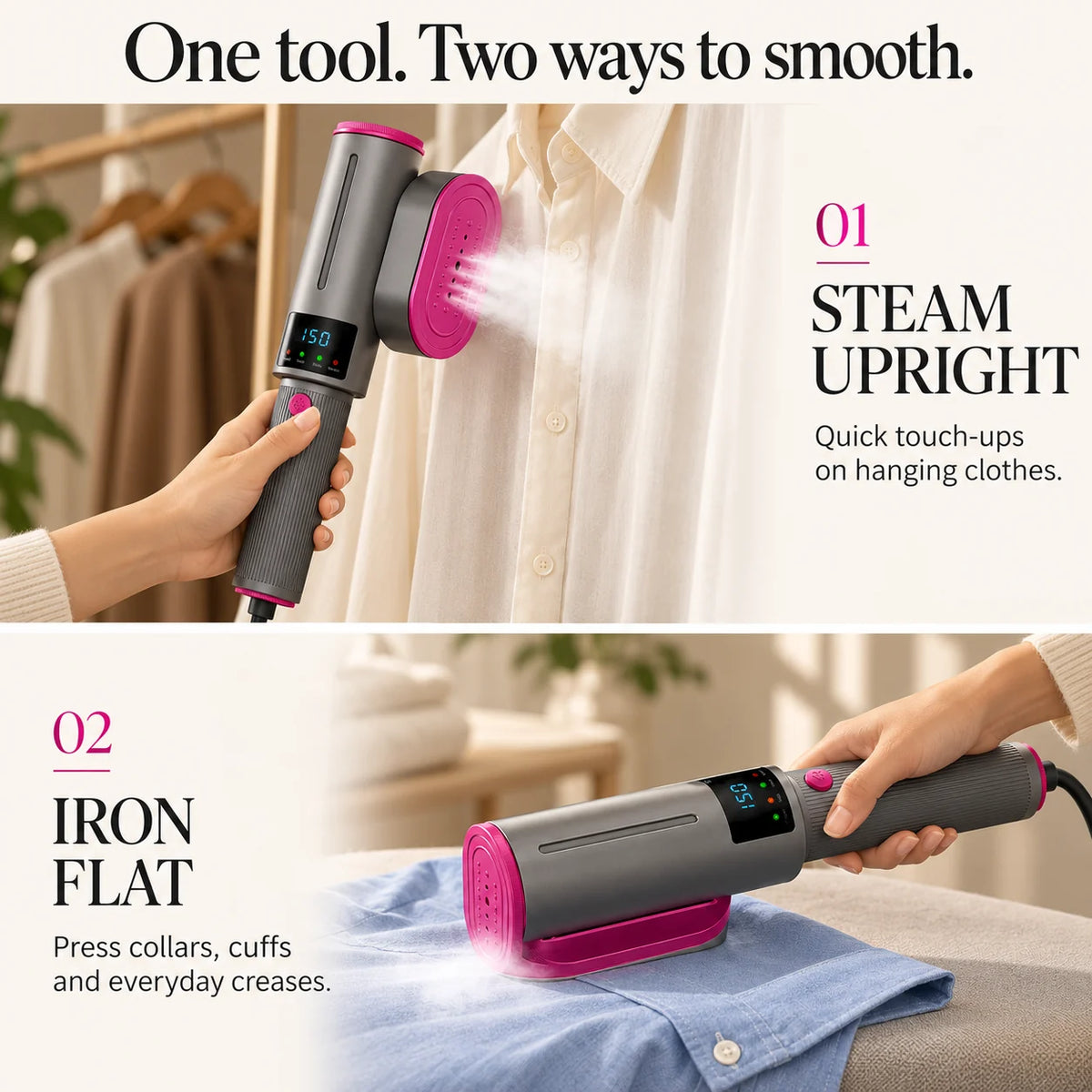 🔥 Portable Steam Iron for Clothes – 15s Fast Heat-Up, Powerful Wrinkle Remover & Travel Garment Steamer