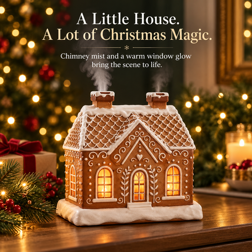 Gingerbread House Diffuser – Chimney Mist & Warm Window Glow for a Cozy Christmas