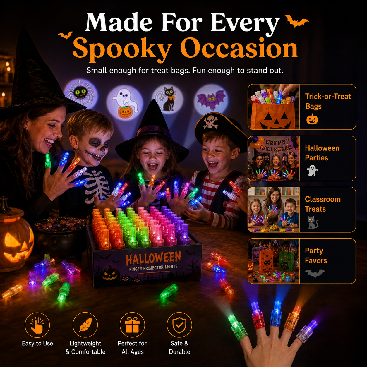 👻 🎃 Halloween Finger Projector Rings – LED Party Favors for Kids