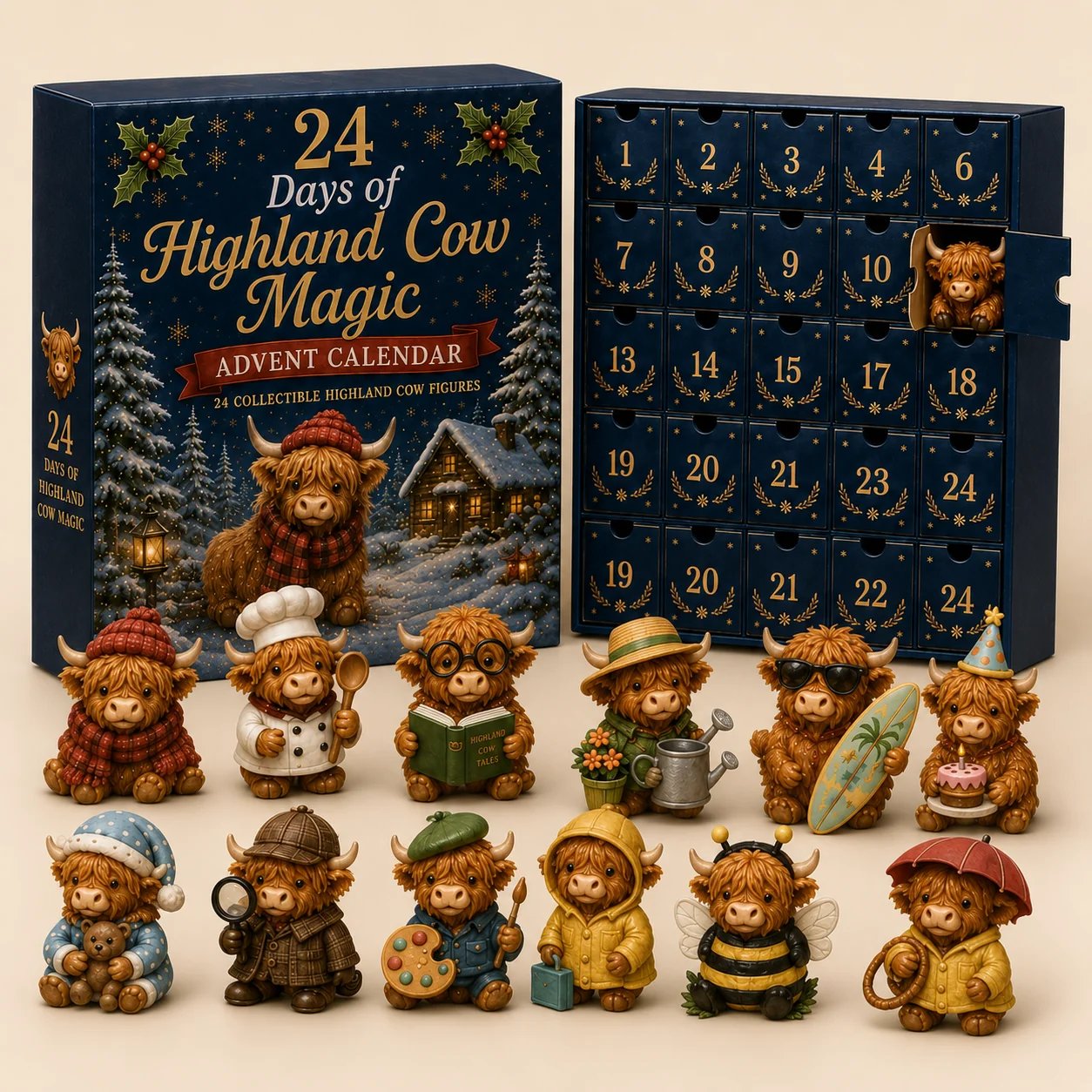 24-Day Highland Cow Advent Calendar – 24 Daily Collectible Surprises