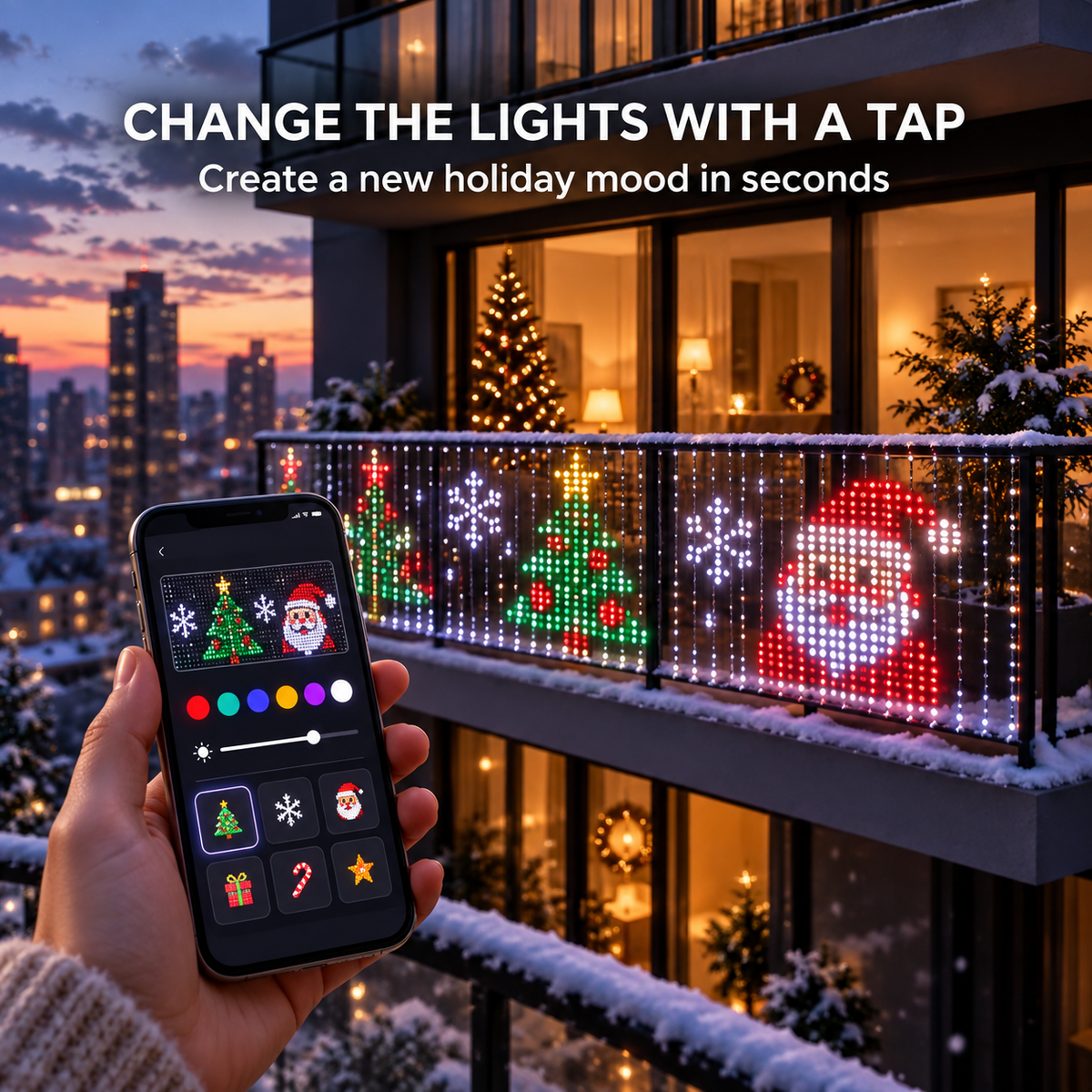 Phone controlling animated Christmas pixel light display