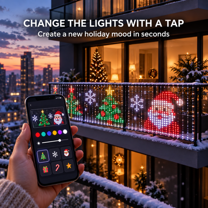🎄💯Smart Animated Curtain Lights – App-Controlled RGB Balcony & Window Display