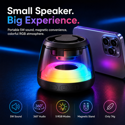 Mini RGB Bluetooth Speaker & Magnetic Phone Stand – Portable 5W 360° Stereo Sound