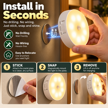 🧲 Magnetic Motion Sensor Night Light 2-Pack – USB Rechargeable Closet & Hallway Lights
