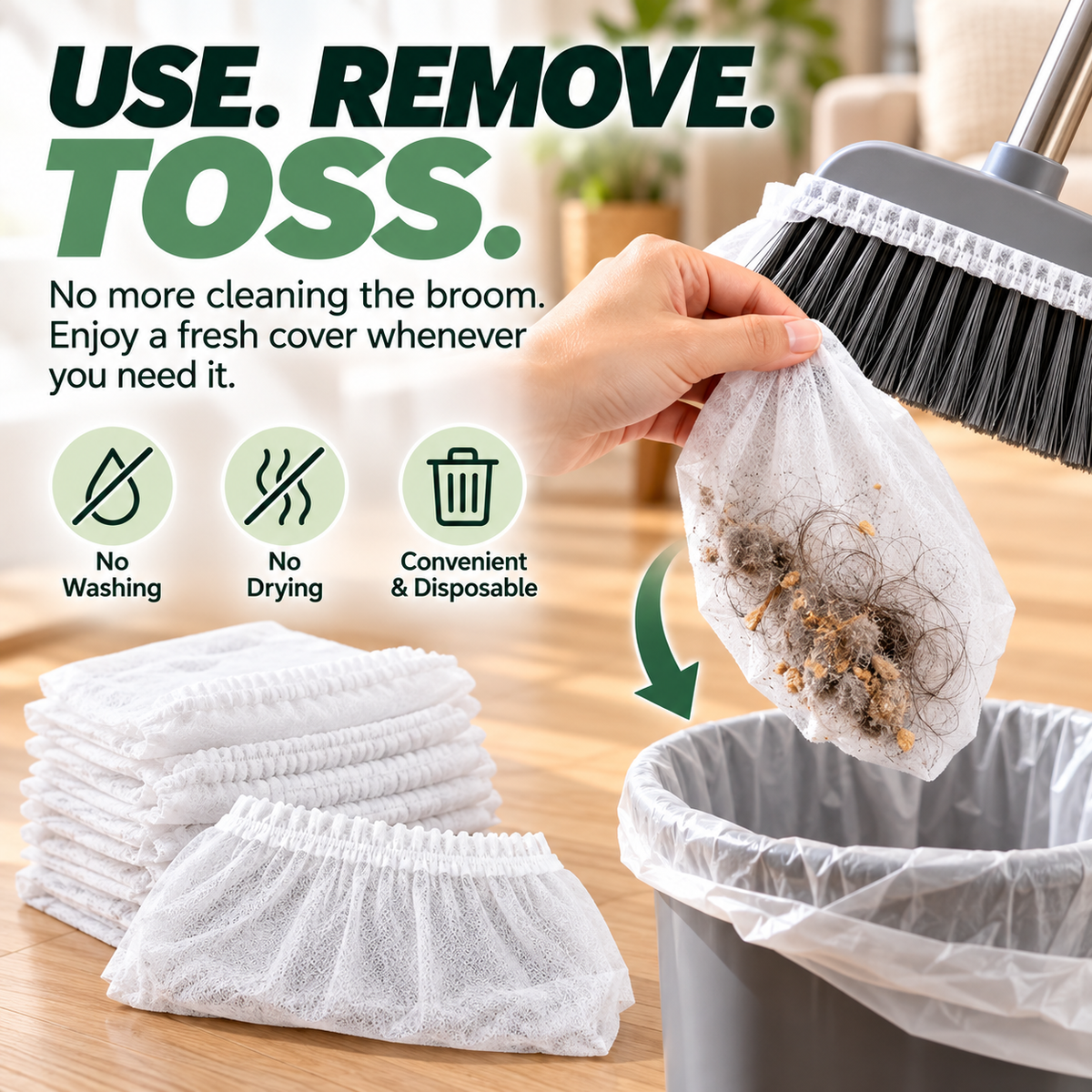 🧹 Disposable Broom Dust Cover – Elastic Cleaning Cover for Pet Hair, Dust & Everyday Floor Debris