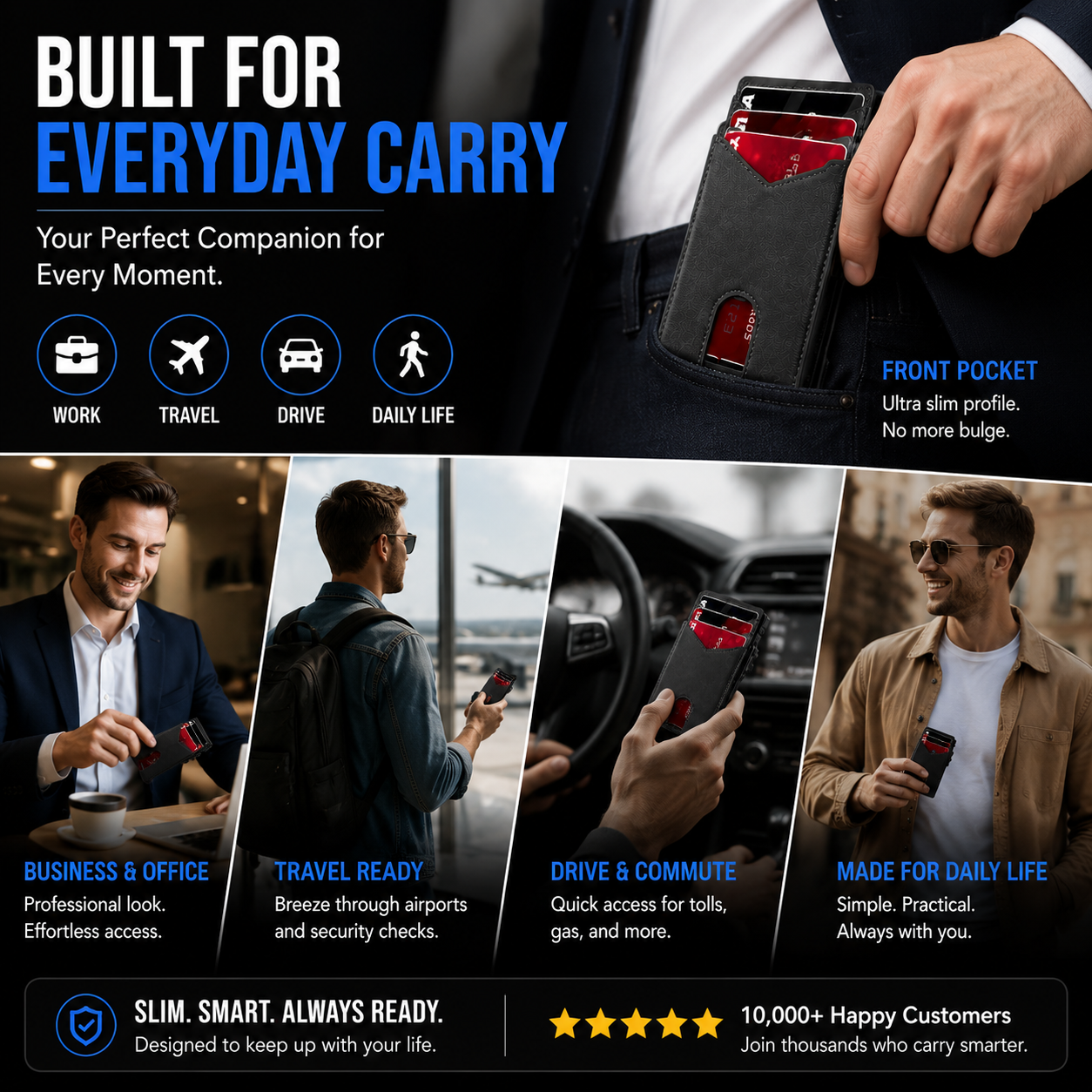 🔐 RFID Blocking Minimalist Pop-Up Wallet | One-Second Card Eject Design & Ultra Slim Pocket Wallet